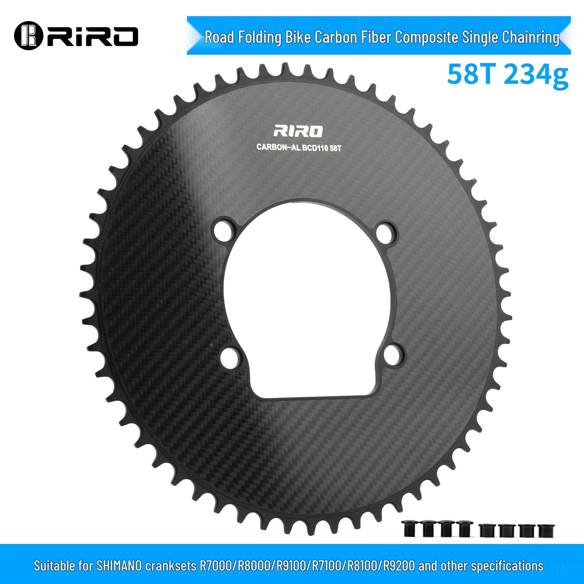 RIRO Road Bike Carbon Fiber Crankset with Power Meter - Single/Double Chainring, BCD110, for Folding Bikes