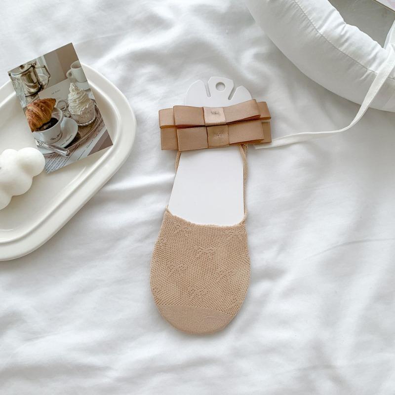 

Носки Лолиты, Тонкие, Ажурные с бантом, Короткие носки с несползающей пяткой, Однотонные, Носки-лодочки с низкой посадкой для милой девушки 1 pair кофейный