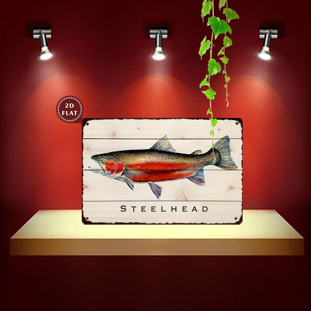 

Vintage Steelhead Trout Metal Wall Art Sign Rustic Iron WaterproofDustproof Fish Decor for Home Weddings Parties Holidays 20x30cm（7.8x11.8inch）