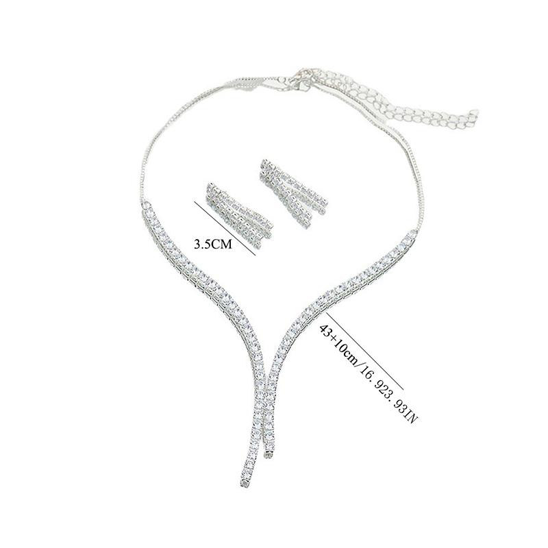 2Pcs Simples Geométrico Zircão Colar Brincos Kit Para Mulheres Casamento Noiva Conjunto de Jóias Acessórios Presente