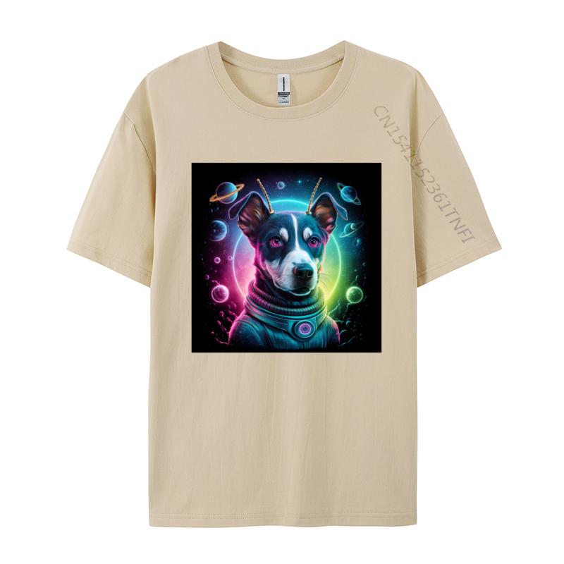 Camisa Tops Shirts Alien dog In Space Tshirts Problem Solved T Shirt Men Crazy Alien Dog Pure Cotton Tshirts