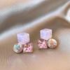 Sweet And Colorful Cubic Crystal Earrings, Women'S Fashionable Jewelry Earrings, Geometric Design Versatile Earrings
