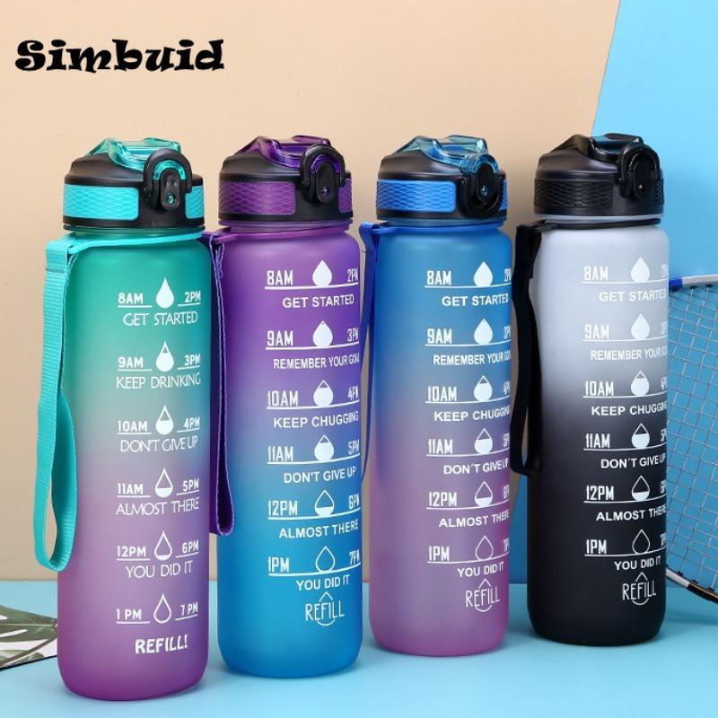 3Sizes ActiveWear Water Bottle Gradient Color Motivational Bottle with Time Marker Leak-proof Cup Gym Outside Drinkware