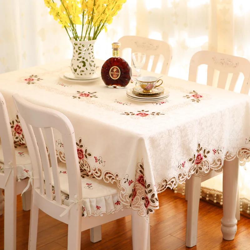 Nappe pour Table Europe Jardin Élégante Brodée Nappe de Table à Manger Fleur Pivoine Housse de Chaise Décoration de Mariage Housse Anti-poussière 140x200cm