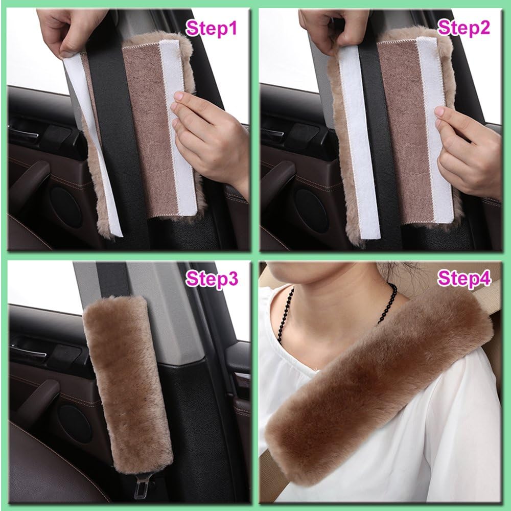 OGLAND  Sheepskin Soft Fuzzy Car Seat Belt Cover Pad, Comfy Fluffy Seatbelt Covers for Shoulder Pad Neck Cushion Protector Car Accessories Woman Man