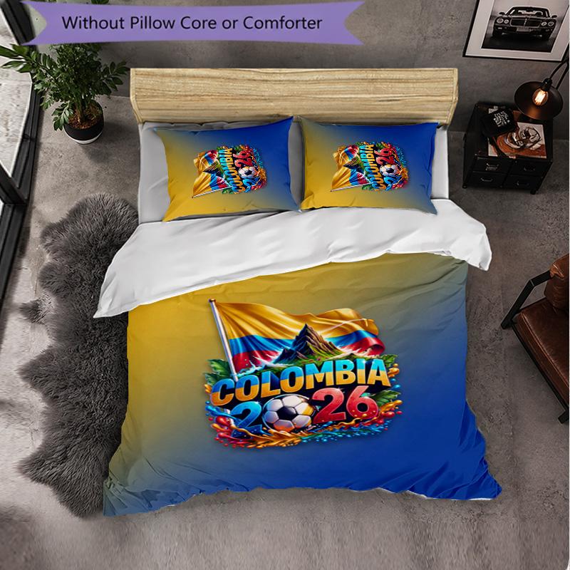 Colombia Football Pattern 3 Pieces Bedding Set Soft Microfiber Duvet Cover with Pillow Cases for Bedroom