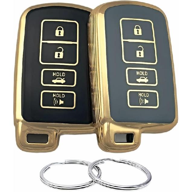 TPU Key Fob Cover Compatible with 2012- Toyota Avalon Camry Corolla Highlander RAV4 (Black/White)