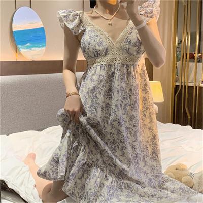 Summer Short-sleeved Nightdress With Chest Pads  Pajamas Loose Ladies Plus Size Long Sweet Home Clothes