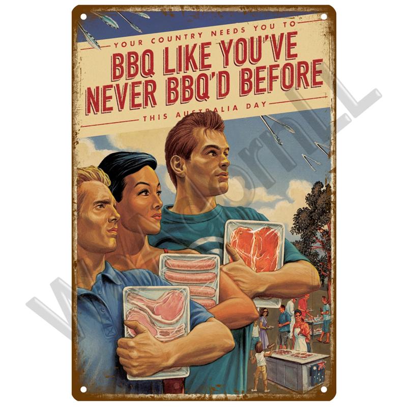 BBQ Zone Metal Sign Vintage Tin Sign Dad`s BBQ Yard Outdoor Party Decoration Plate Retro Barbecue Rules Slogan Decor Accessories
