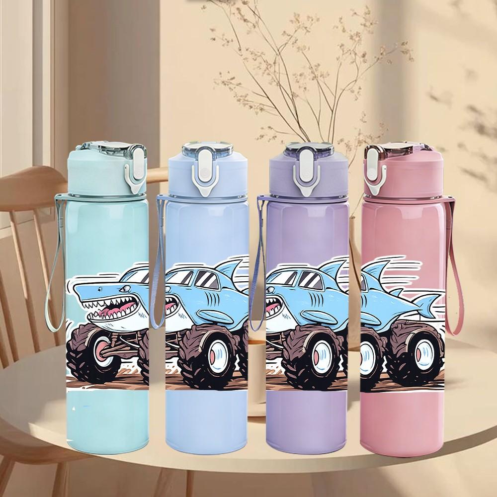 1PC Blue Monster Truck Offroad Print 750ml Color Plastic Sports Water Bottle Leakproof Flip Straw Lid Suitable for Sports Office Home Use