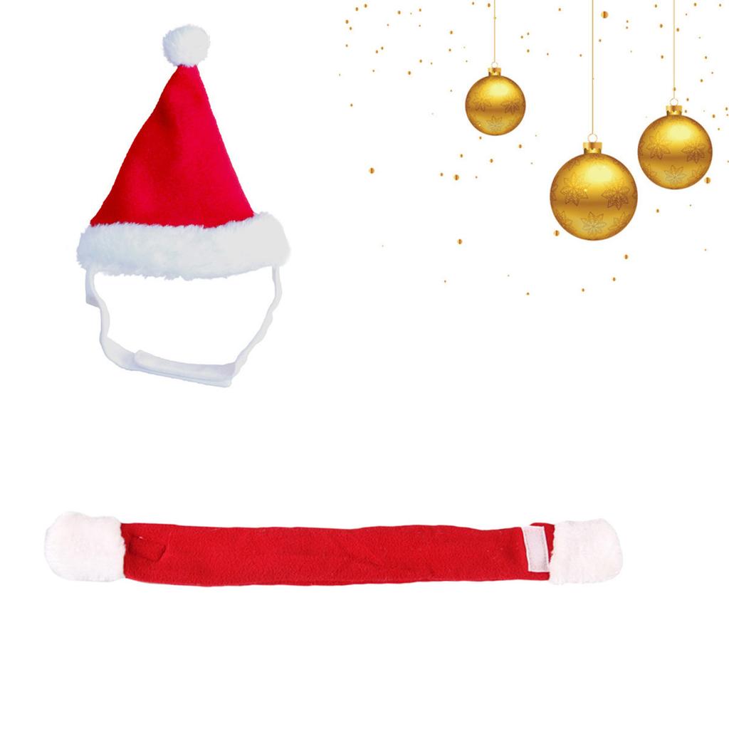 Funny Santa Hat Pet Headwear Photo Props with Scarf for Cats and Dogs for Holiday Photoshoots and Parties