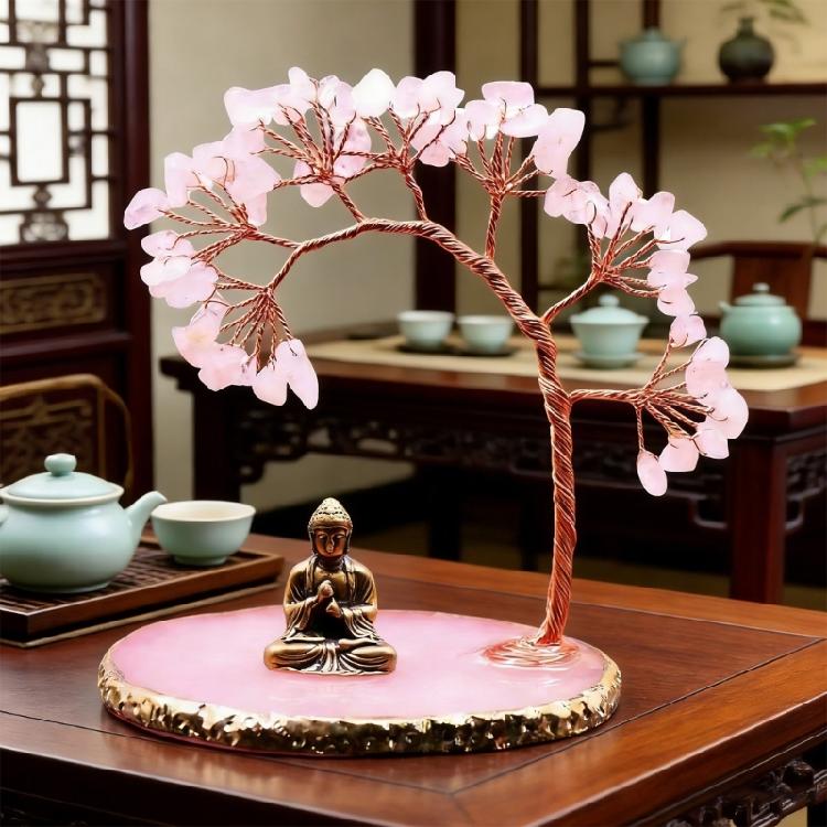 Buddhas Statue and Crystal Tree,Money Tree for Wealth and Good Luck Yogas Meditations Decors for Home Spiritual Room