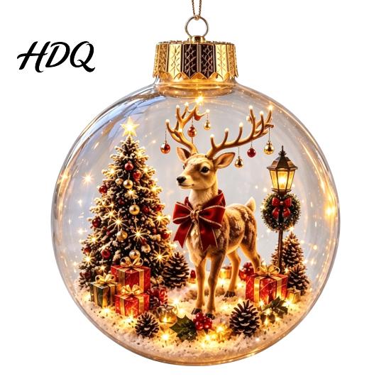 Cute Forest Animal Ornaments Christmas Story Ornament 3.15" Ball Hanging Decoration with Mini Holiday Scene Clear Plastic Sphere Decor Inside,