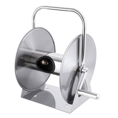 Stainless Steel Hose Reel Garden with 6.5ft Leader Water Pipe Wall/Floor Mounted Metal Wall Mount Crank Handle Holds 5/8" X 75ft or 1/2" 130ft