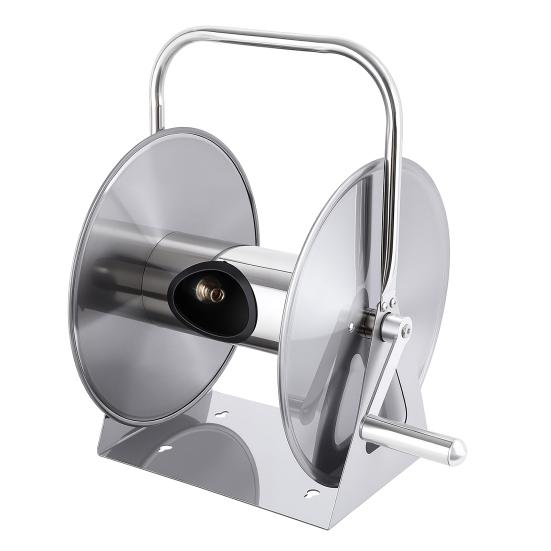 Water Hose Reel Stainless Steel Garden with 6.5ft Leader Pipe, Wall/Floor Mounted Metal Wall Mount Crank Handle, Holds 5/8" X 75ft or 1/2" 130ft