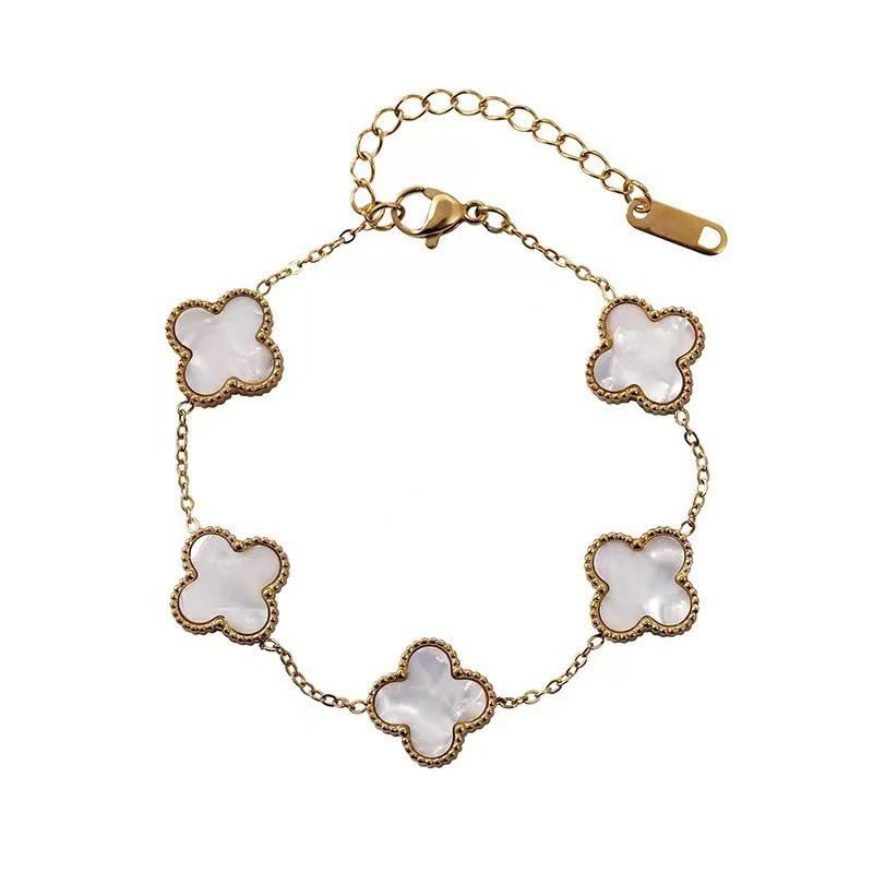 Bracciale Quadrifoglio Fortunato a Doppia Faccia in Madreperla Oro 18K - Stile Moda Europeo e Americano
