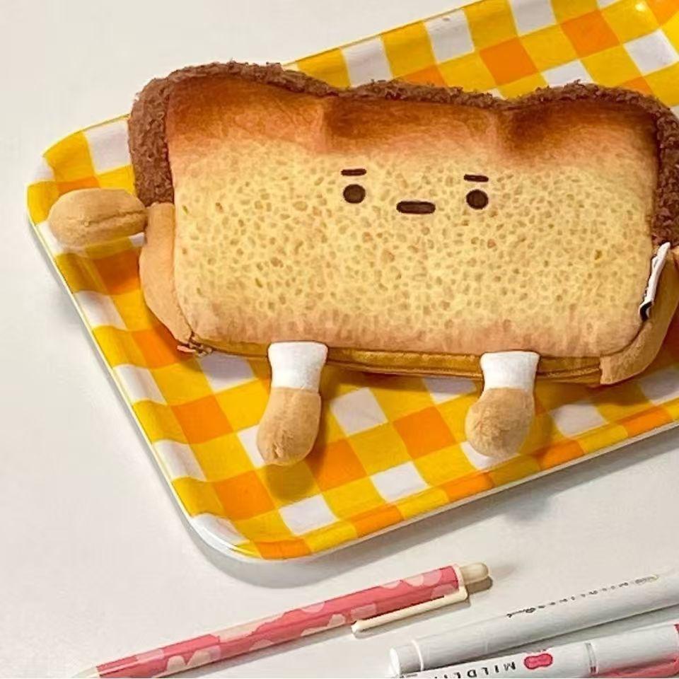 Cartoon Cute Bread Sandwich Pencil Case Holder Plush Bag Funny Creative Plush Pencil Cases Student Stationery Tissue Boxes