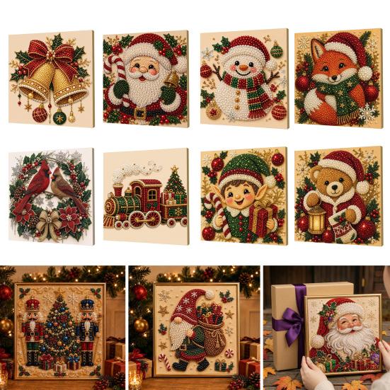 Kit per Creare Decorazioni da Parete Kit Artistico con Perle Finte di Natale, 20x20cm Pittura Natalizia Fai da Te Progetto di Artigianato Multidimensionale Diamanti 3D Scintillanti per Adulti, Festivo