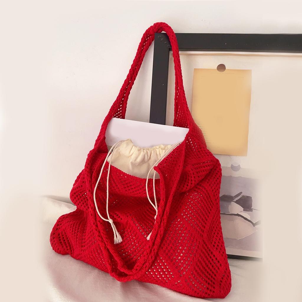 New Trend Women's Bag Crochet Handbag Retro Knitted Solid Color Hollow Top-handle Tote Bag Travel Shopper Shoulder Bag