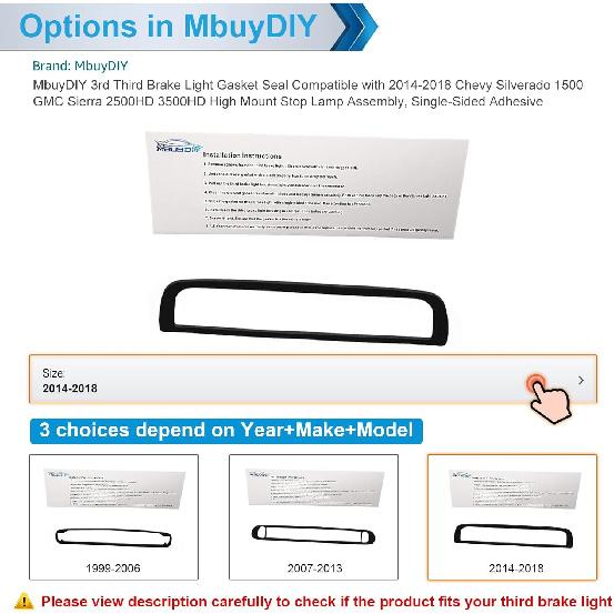 3rd Third Brake Light Gasket Seal Compatible with 2014-2018 Chevy Silverado 1500 GMC Sierra 2500HD 3500HD High Mount Stop Lamp Assembly, Single-Sided