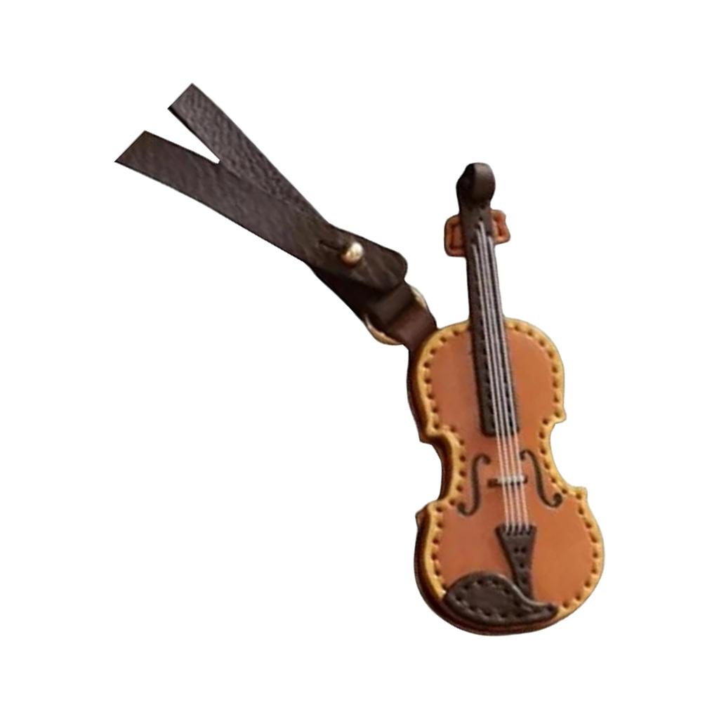Vintage Leather Violin And Guitar Keychain Miniature Musical Instrument Keyrings Pendant Accessory For Music Lovers