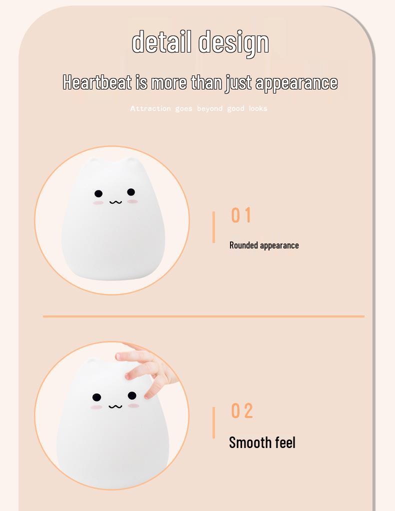 Cross-border Cute Cat Silicone LED Night Light for Kids - Color-Changing Atmosphere Light & Creative Gift
