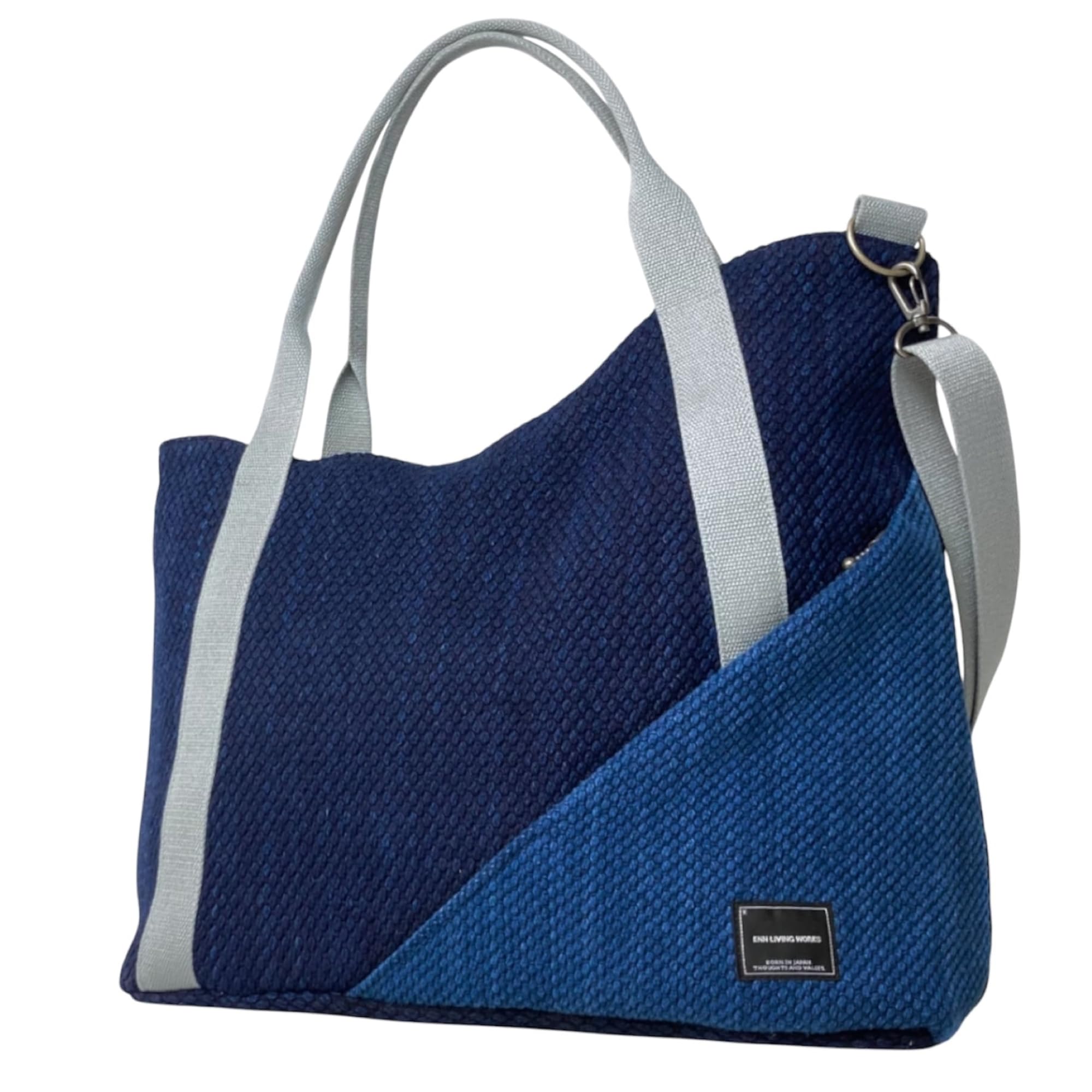 

EnLiving Works Round Tote Made in for Men and Made with Kendo Kimono Sashiko Fabric and Bushu Authentic Indigo Shoulder Bag 2-Way Bag, Japan, Women,