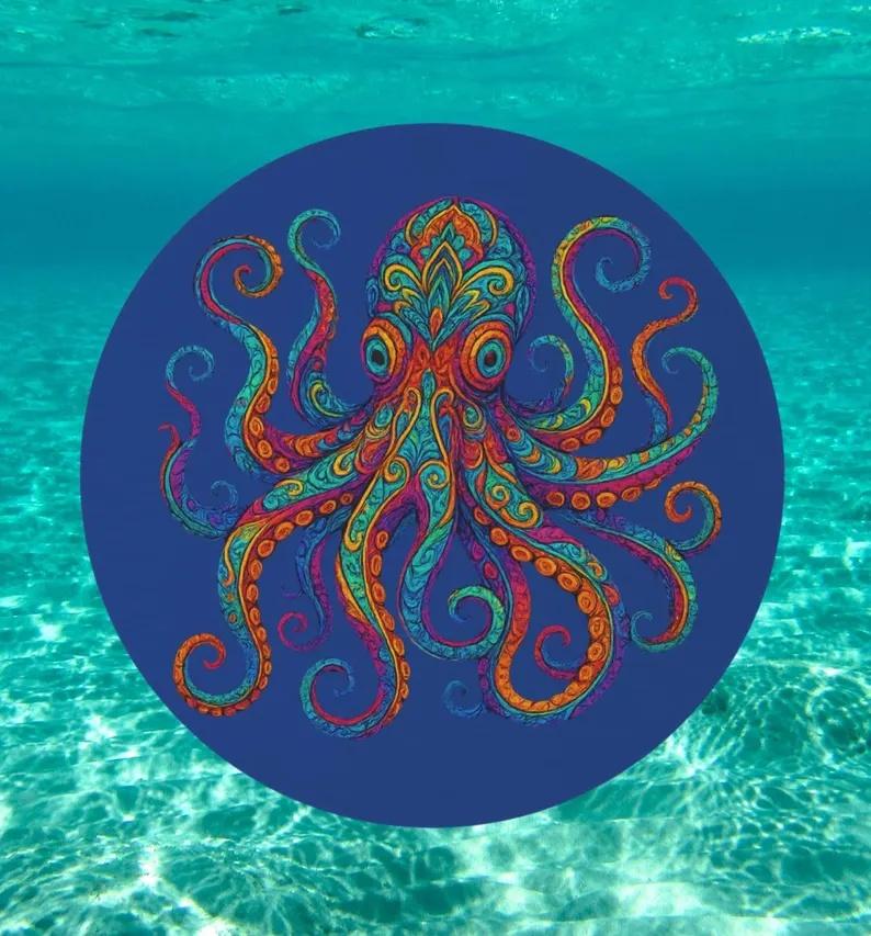 Octopus Tentacle Visual 3D Round Mat Ocean Sea Animal Round Carpet Octopus Home Rug Decor Coastal Nautical Home Decor Gift