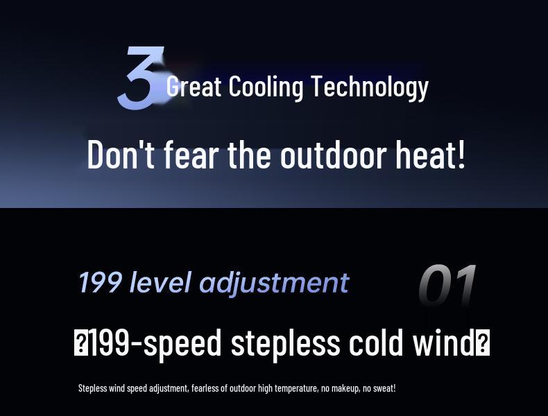 New Turbo Handheld Mini Fan with 199-Speed USB Charging & Digital Display - Powerful Cooling
