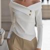 Nova Camisa Elegante de Cor Sólida com Ombro a Mostra/Um Ombro de Manga Comprida para Mulheres - Estilo Primavera