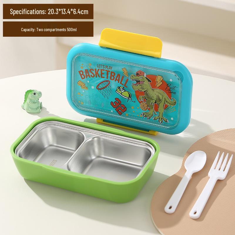 Isolierte Kinder-Lunchbox mit Cartoon-Trennern, Löffel und auslaufsicherem Schnappverschluss - Doppelkammer 304 Edelstahl.