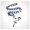 Nazareth Store Deep Blue Crystal Beads Rosary Necklace Catholic Prayer Jerusalem Holy Soil Medal Cross Holy Land Antique Religious Rosary Beads
