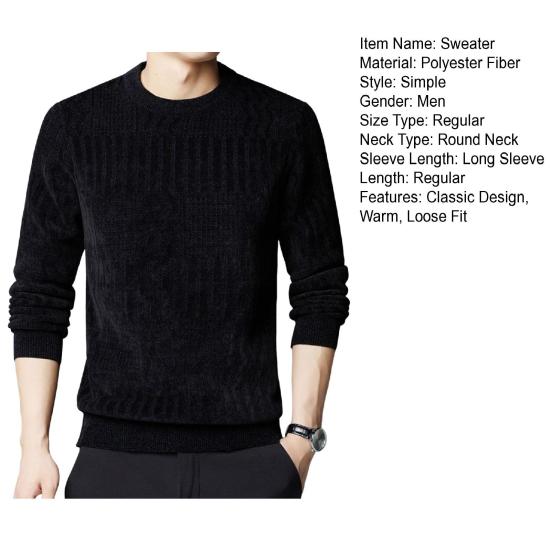Men Thickened Sweater Casual Round Neck Long-sleeve Knitted Top Warm Pullover Knitwear for Autumn Winter Work Street
