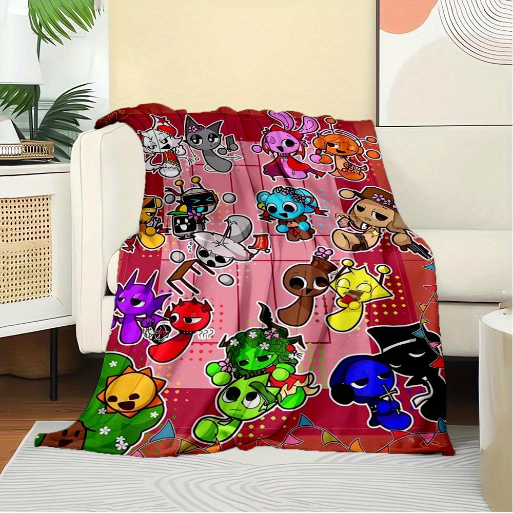 1pc sprunki,Cartoon ,IllustrationPrint Blanket Suitable for All Seasons, Perfect for Home, Travel, or Camping