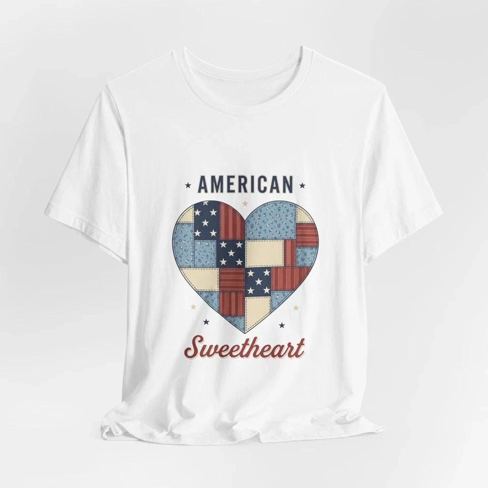 American Sweetheart Heart Patchwork Unisex TShirt 4th Of July Gift S