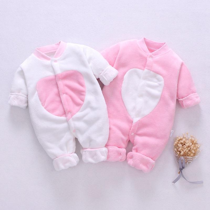 Baby Flannel One Piece Pajamas Newborn Autumn and Winter Plush Home Clothes Infant Bodysuit