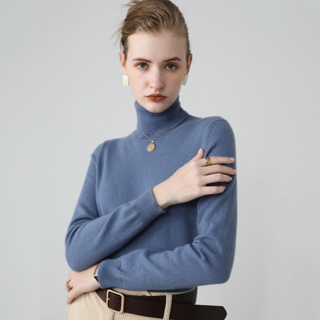 Women's Cashmere High Neck Slimming Sweater - Long Sleeve, Warm, Elegant Autumn/Winter Knitwear Top