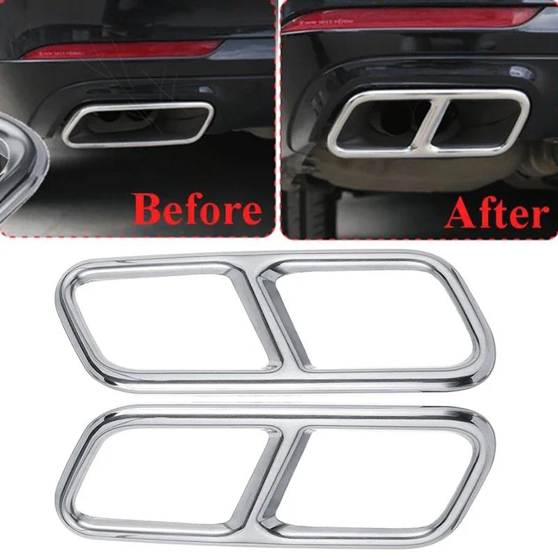 1Pair Glossy Black / Silver Stainless Steel Rear Dual Exhaust Pipe Sticks Covers For Mercedes Benz S Class 10-17 W221 W222 C217