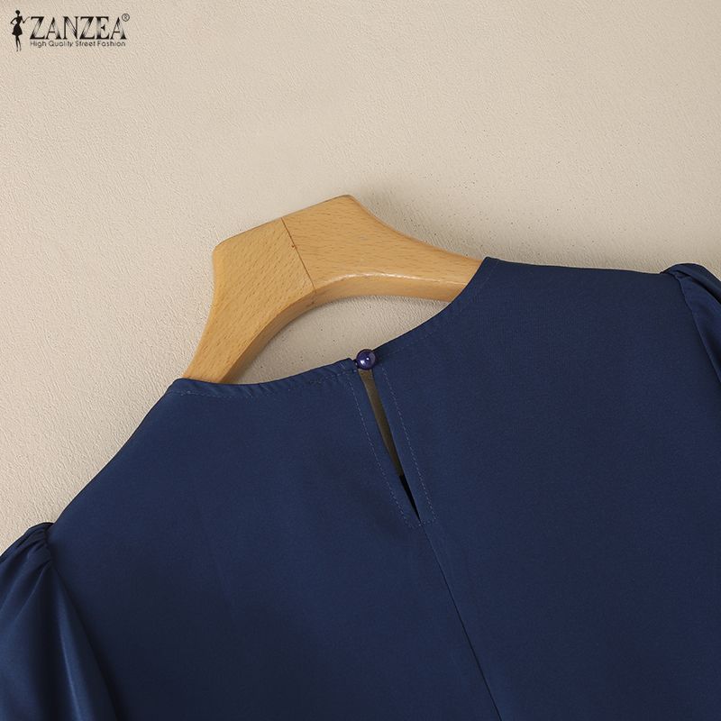 ZANZEA Lässige Bluse mit Rundhalsausschnitt, einfarbig, locker und kurzärmelig für Damen