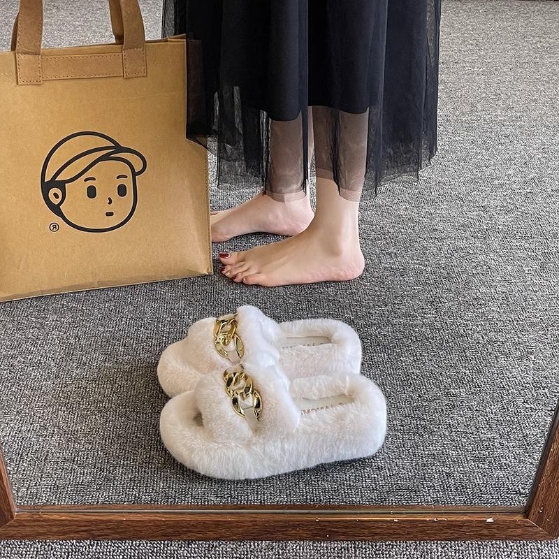 Internet celebrity fairy fluffy slippers female outer wear thick bottom heightening non-slip autumn and winter ins home chain plush slippers