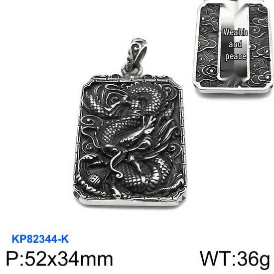 Ethnic Stainless Steel Guan Gong Pendant - Titan Steel Necklace with Retro Dragon Design