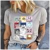 men and  Women's Polyester 100%Cat gathering Print T-shirt Loose round Neck Casual Short Sleeve Fashion Top  Clothing Summer