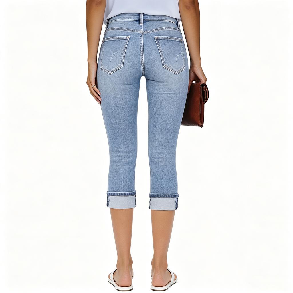 Damen-Jeans mit mittleren Rissen aus Baumwolle für den Weg zur Arbeit und Freizeit