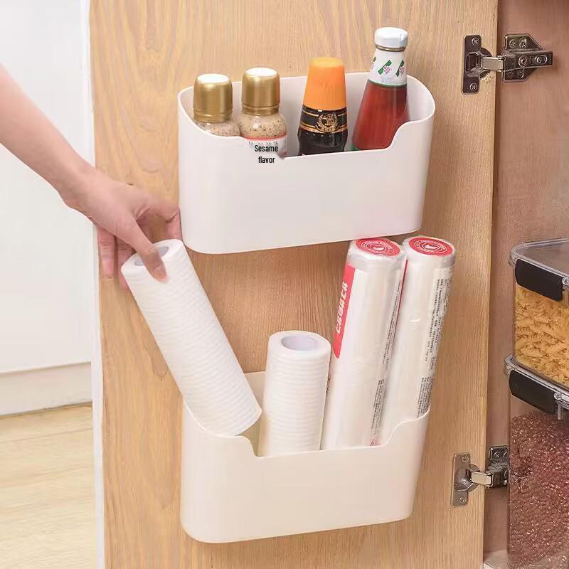 Wall-Mounted No-Punch Kitchen Cabinet Storage & Cling Film Rack