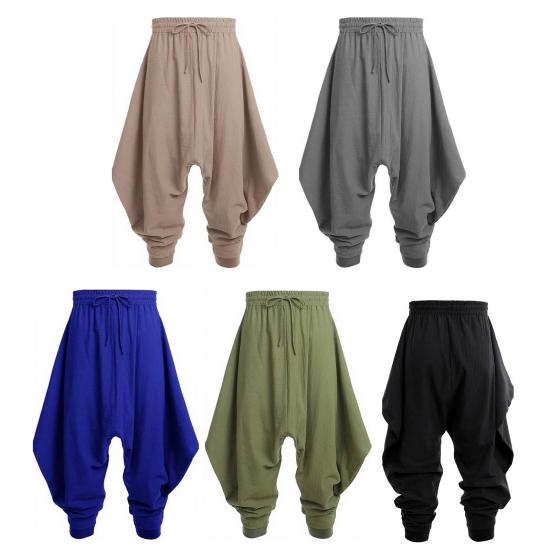 Чоловічі штани-шаровари Повсякденні з куліскою Широкі Бавовняні Вільного крою з низькою посадкою для хіпі Вуличний стиль Пляжні