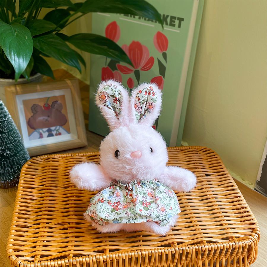 Cute Short Plush Bunny Doll With Fabric Dress For Gift Giving