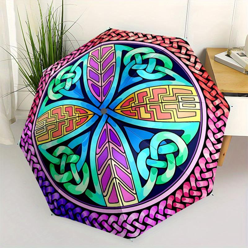 1pc Celtic Knot Mandala Folding Umbrella , 8 Ribs Casual Durable Lightweight Portable Travelling Umbrella For Men & Women yy250728104