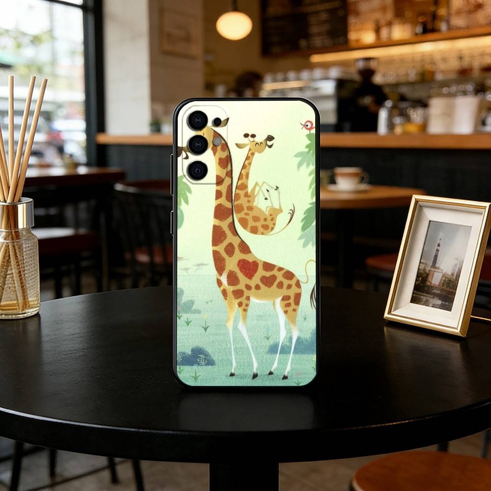 Cute giraffe Phone Case Black Silicone Soft For Samsung S25,S24,S21,S22,S23,S30,Ultra,S20,Plus,Fe,Lite