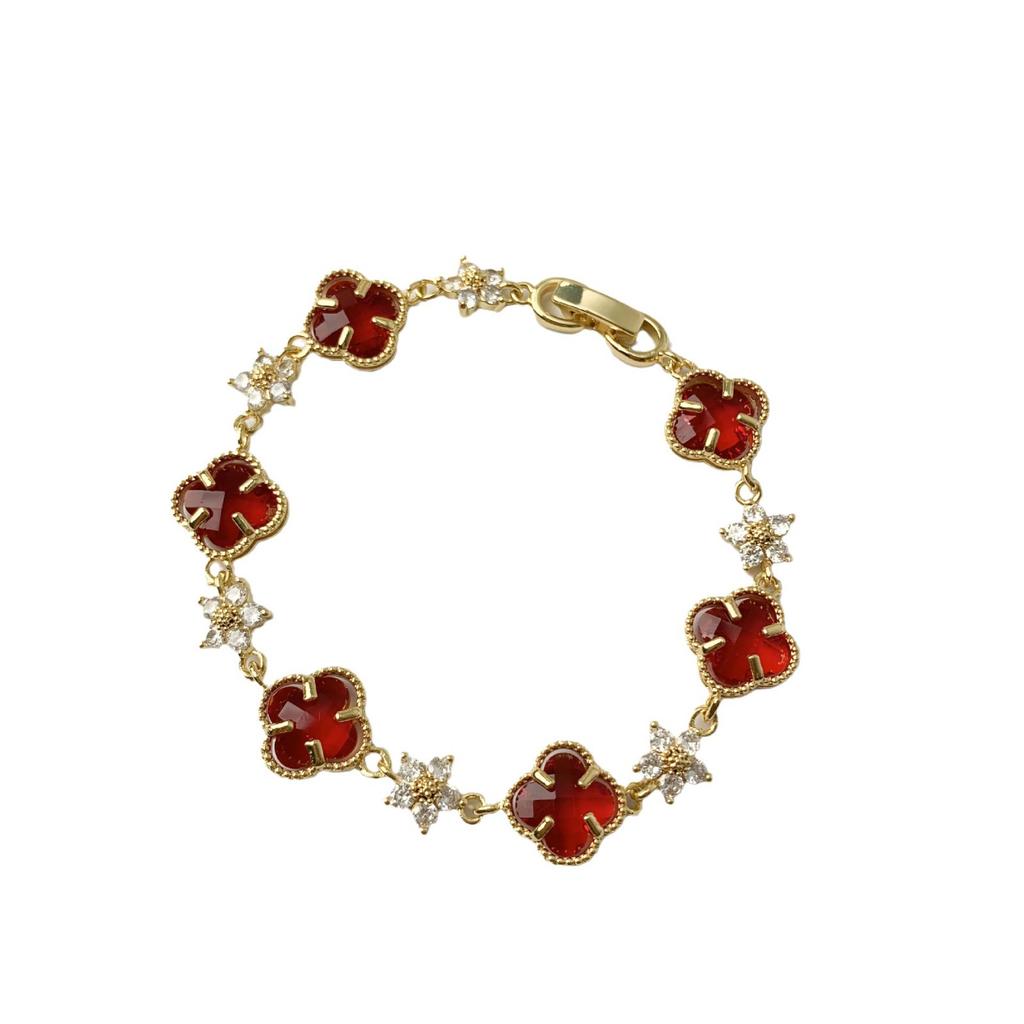 Armband verliert nicht die Farbe weibliches vierblättriges Kleeblatt neuer Zirkonia-Handschmuck leichtes luxuriöses doppelseitiges einfaches High-Level-Gefühlsarmband