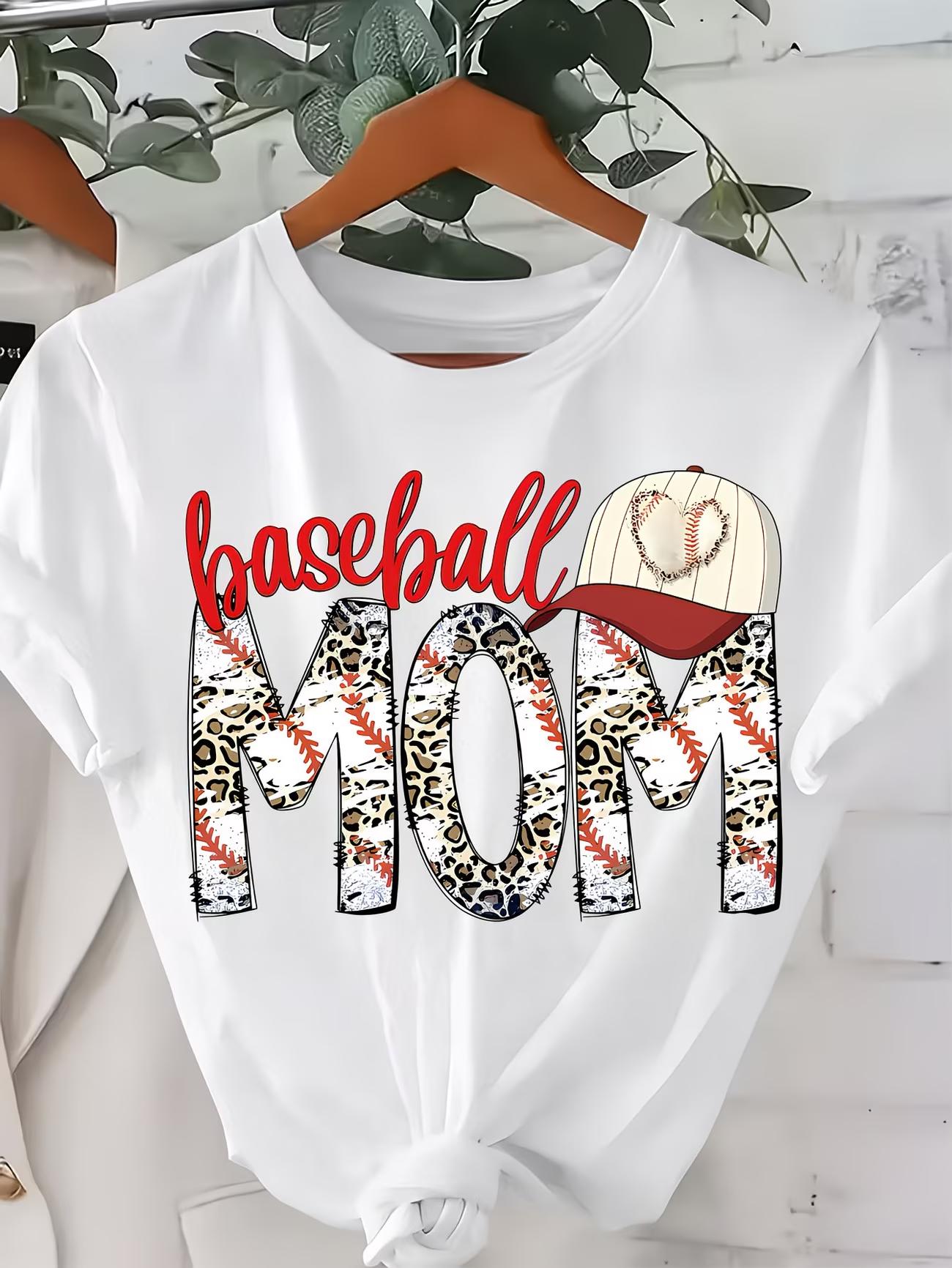 Womens Crew Neck TShirt MultiColor Baseball Mom Graphic Tee Leopard  Baseball  Print Sporty Casual Soft Short Sleeve Top S